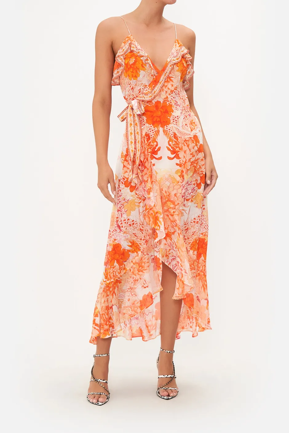 Outlet - Long Wrap Dress with Frill - Dragon Mother Dresses | Long Dresses