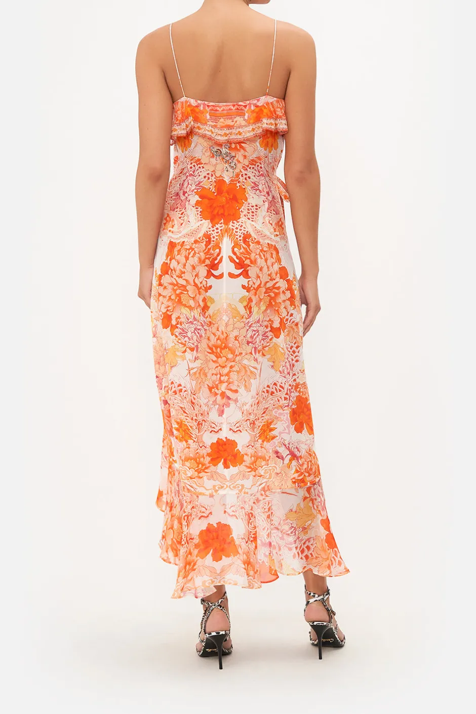 Outlet - Long Wrap Dress with Frill - Dragon Mother Dresses | Long Dresses