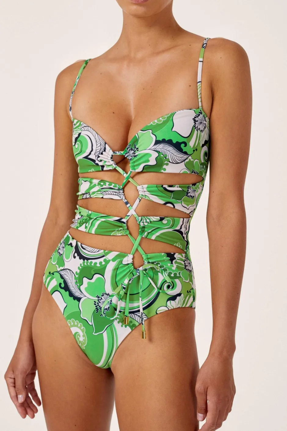 Best - Aqua Drawstring Swimsuit - Fern One Piece