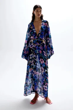 New - Fortune Robe - Hibiscus Blue Coverups