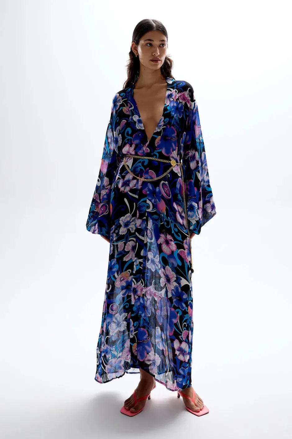 New - Fortune Robe - Hibiscus Blue Coverups