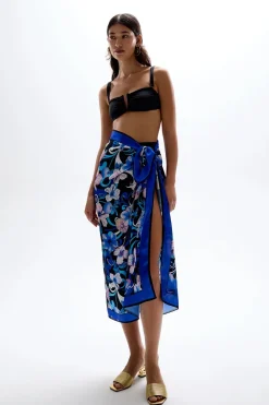 Clearance - Long Silky Scarf - Hibiscus Blue Coverups