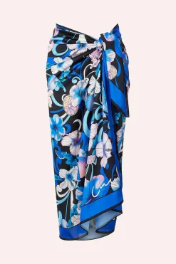 Clearance - Long Silky Scarf - Hibiscus Blue Coverups