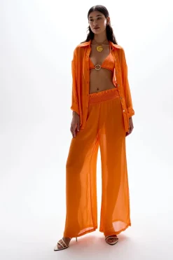Online - Mission Shirred Pants - Orange Coverups | Pants