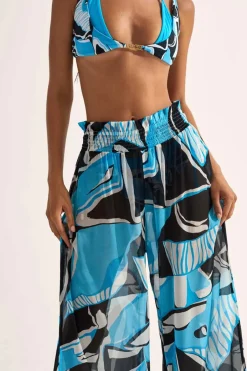 New - Mission Shirred Palazzo Pants - Artifice Aqua Coverups | Pants