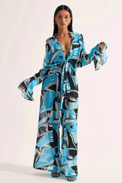 New - Mission Shirred Palazzo Pants - Artifice Aqua Coverups | Pants