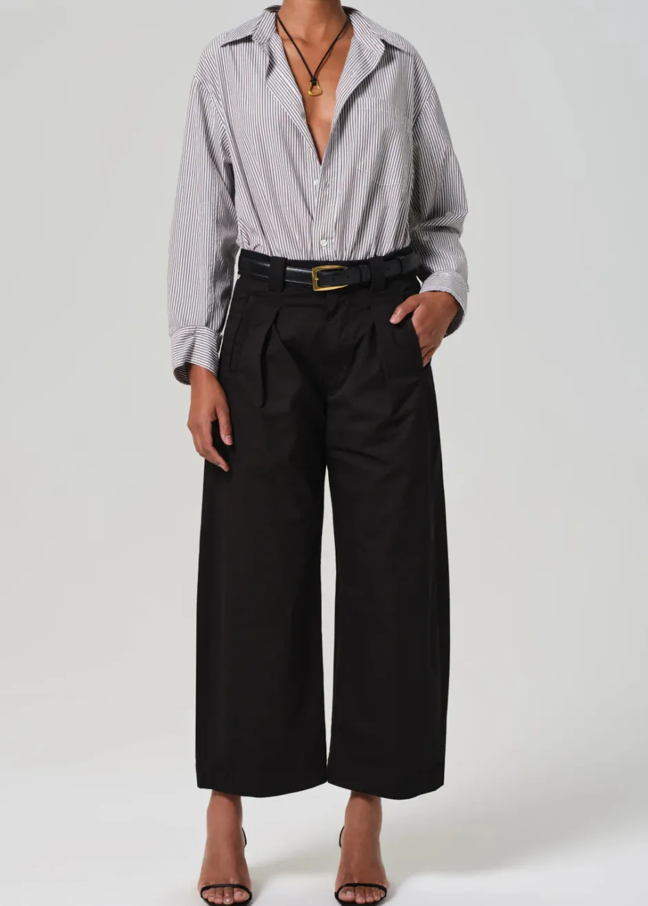 Discount - Cara Cropped Pleated Trouser - Black Pants