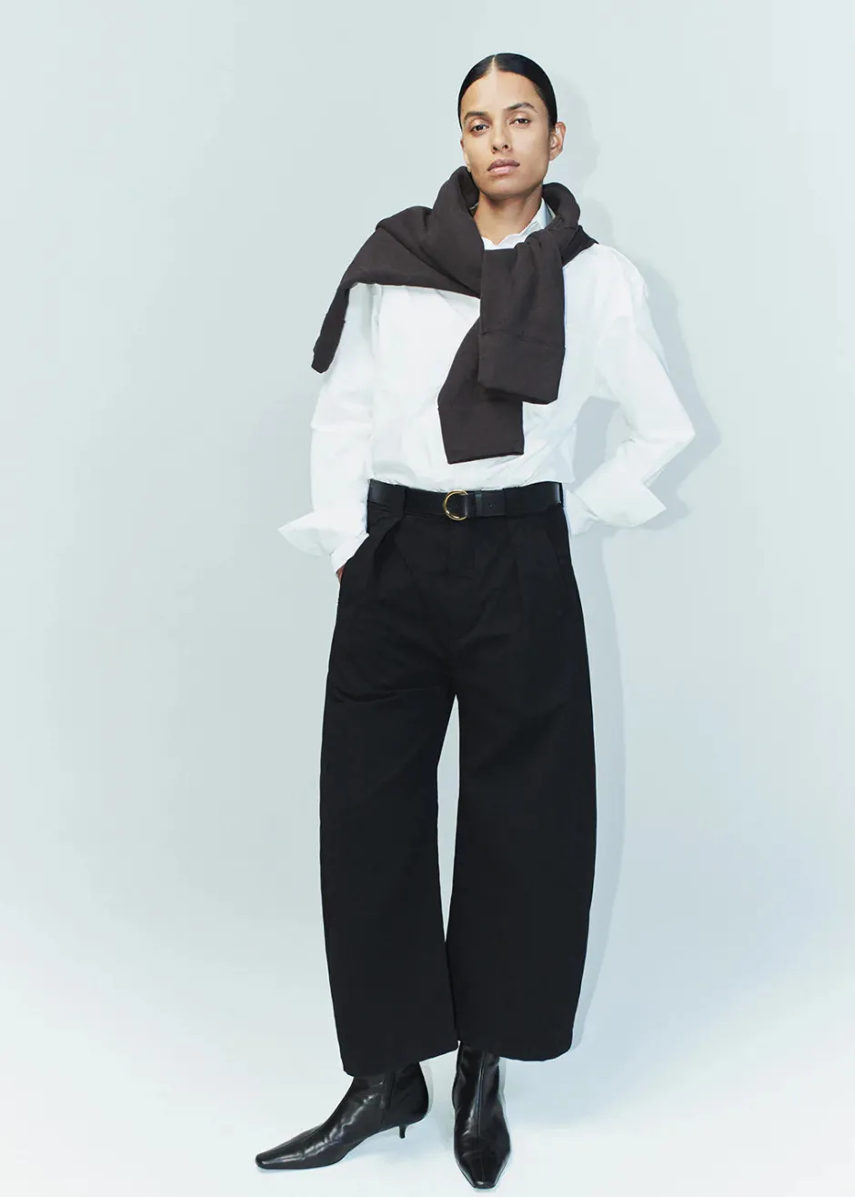 Discount - Cara Cropped Pleated Trouser - Black Pants
