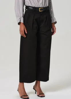Discount - Cara Cropped Pleated Trouser - Black Pants
