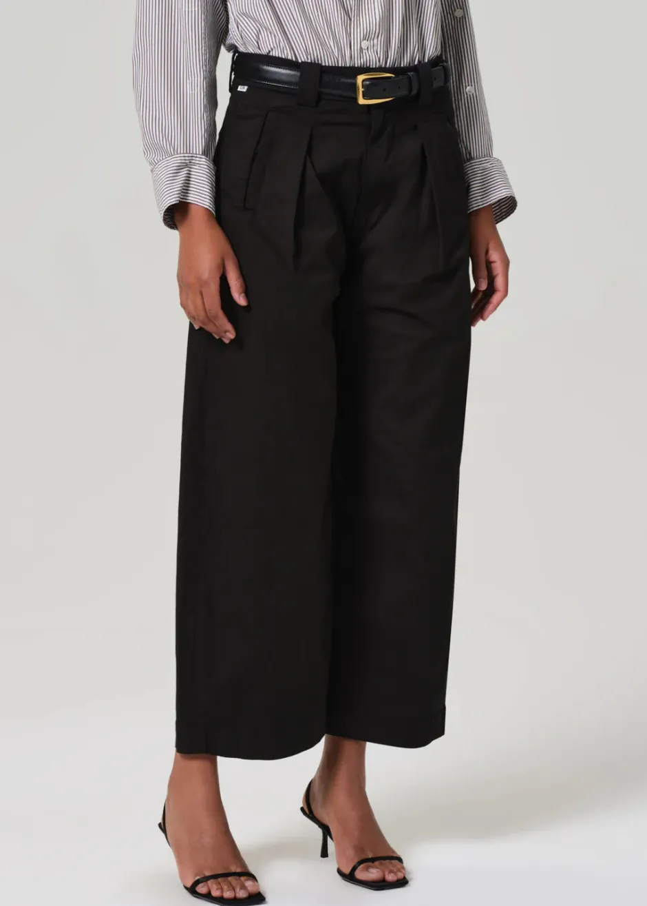 Discount - Cara Cropped Pleated Trouser - Black Pants
