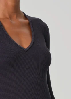Online - Helsa Deep v Bodysuit - Charcoal Bodysuits