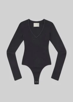 Online - Helsa Deep v Bodysuit - Charcoal Bodysuits