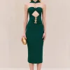Outlet - Cristos Knit Dress - Forest Greens Midi | Midi Dresses