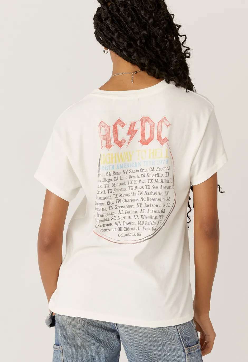 New - AC/DC Highway To Hell Tour Tee - Vintage White Graphic Tees