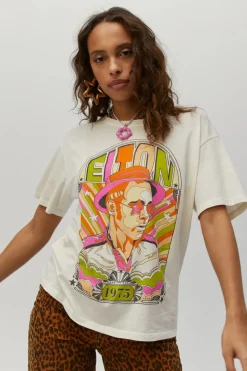 Hot - Elton John 1975 Boyfriend Tee - Stone Vintage Graphic Tees