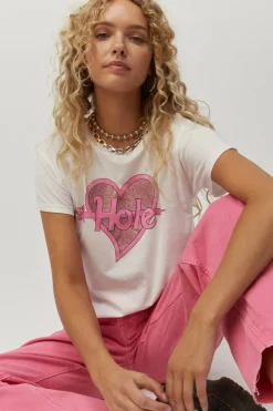 Online - Hole Glitter Heart Solo Tee - Optic White Graphic Tees