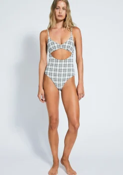 Clearance - Milena Full Piece - Off White Plaid One Piece