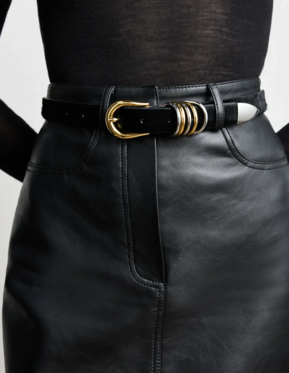 Hot - Hollyhock Mixed Metal Belt - Black/Silver/Gold Belts