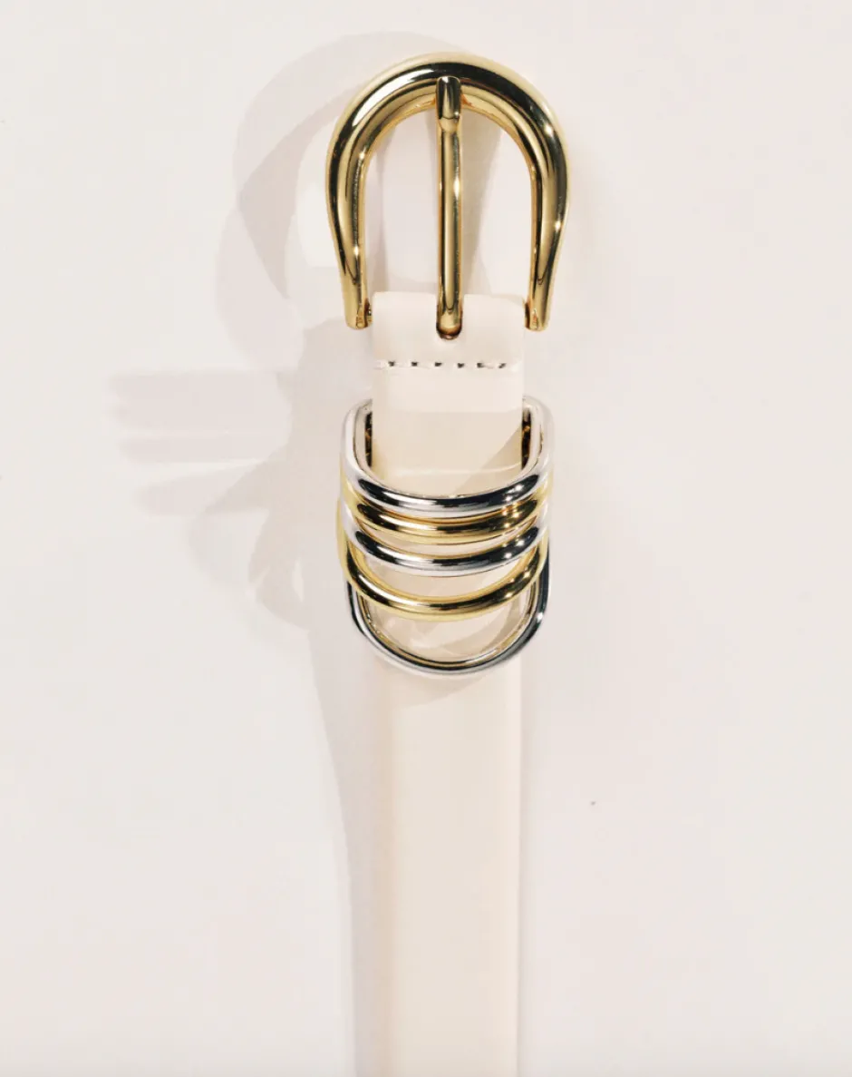 Hot - Hollyhock Mixed Metal Belt - Ivory/Silver/Gold Belts