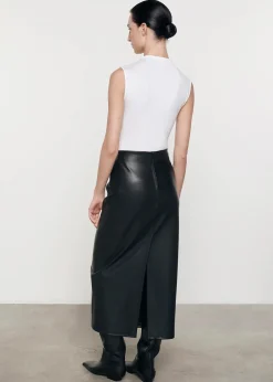 Best - Ankle Length Leather Skirt - Black Long Skirts