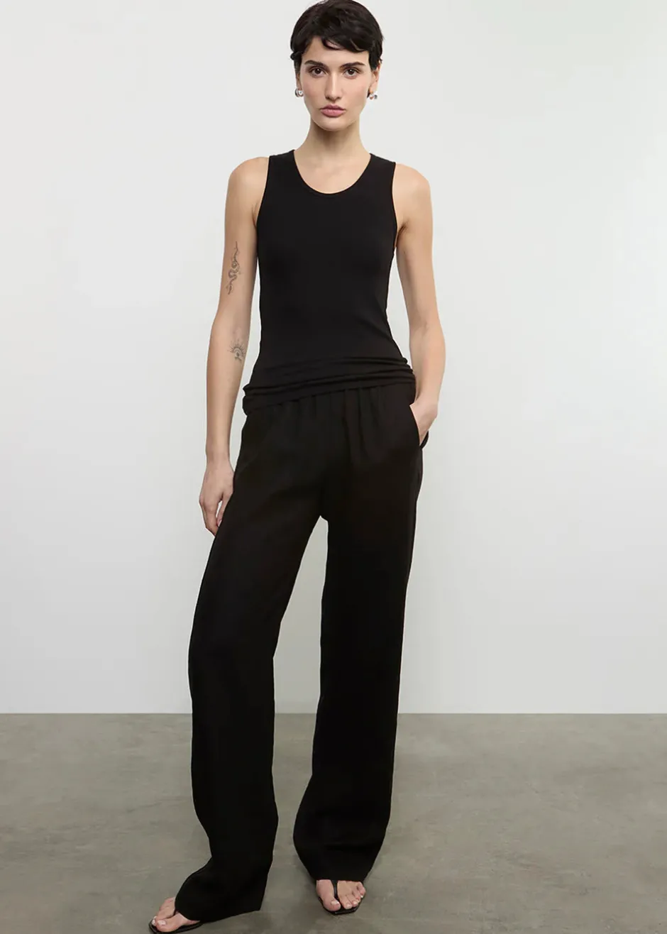 Online - Linen Everywhere Pant - Black Pants