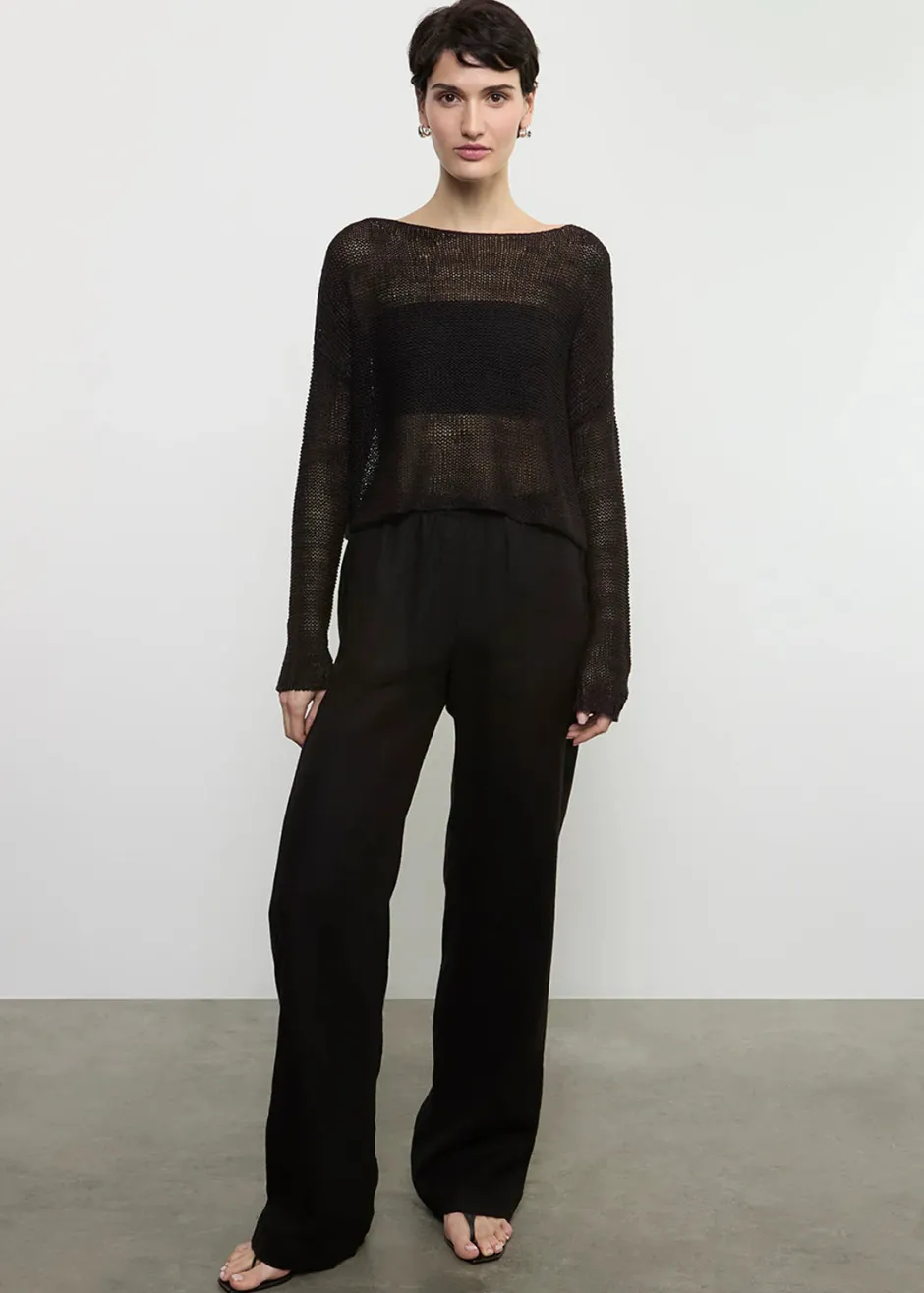 Discount - Linen Open Knit Bateau Sweater - Black Sweaters & Knits