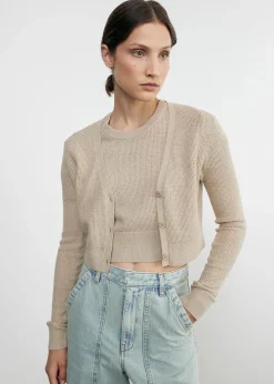 Best - Linen Open Knit Cropped V Neck Cardigan - Basalt Sweaters & Knits
