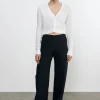 Clearance - Linen Open Knit Cropped V Neck Cardigan - White Sweaters & Knits