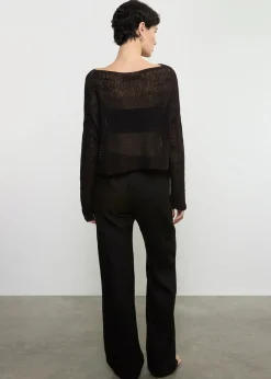 Discount - Linen Open Knit Bateau Sweater - Black Sweaters & Knits