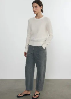 Fashion - Linen Open Knit Crewneck Sweater - Cream Sweaters & Knits
