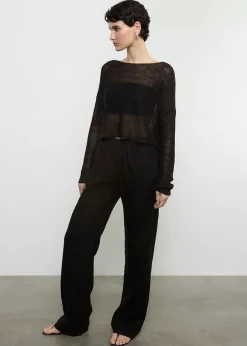 Discount - Linen Open Knit Bateau Sweater - Black Sweaters & Knits