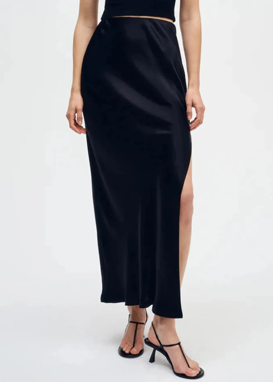 Best - Satin Bias Skirt - Black Long Skirts
