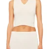 New - Lenny Cashmere Vest - Heather Oatmeal Crop Tops