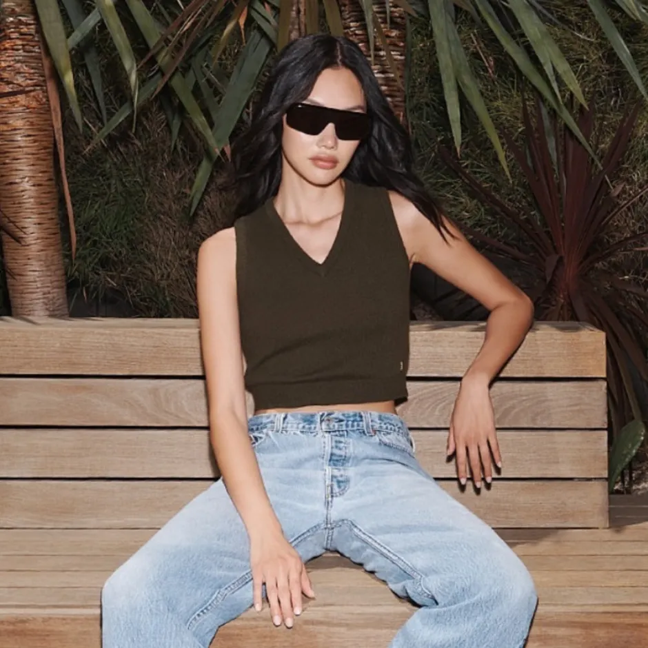 Discount - Lenny Cashmere Vest - Moss Crop Tops