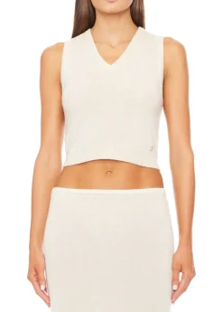 New - Lenny Cashmere Vest - Heather Oatmeal Crop Tops