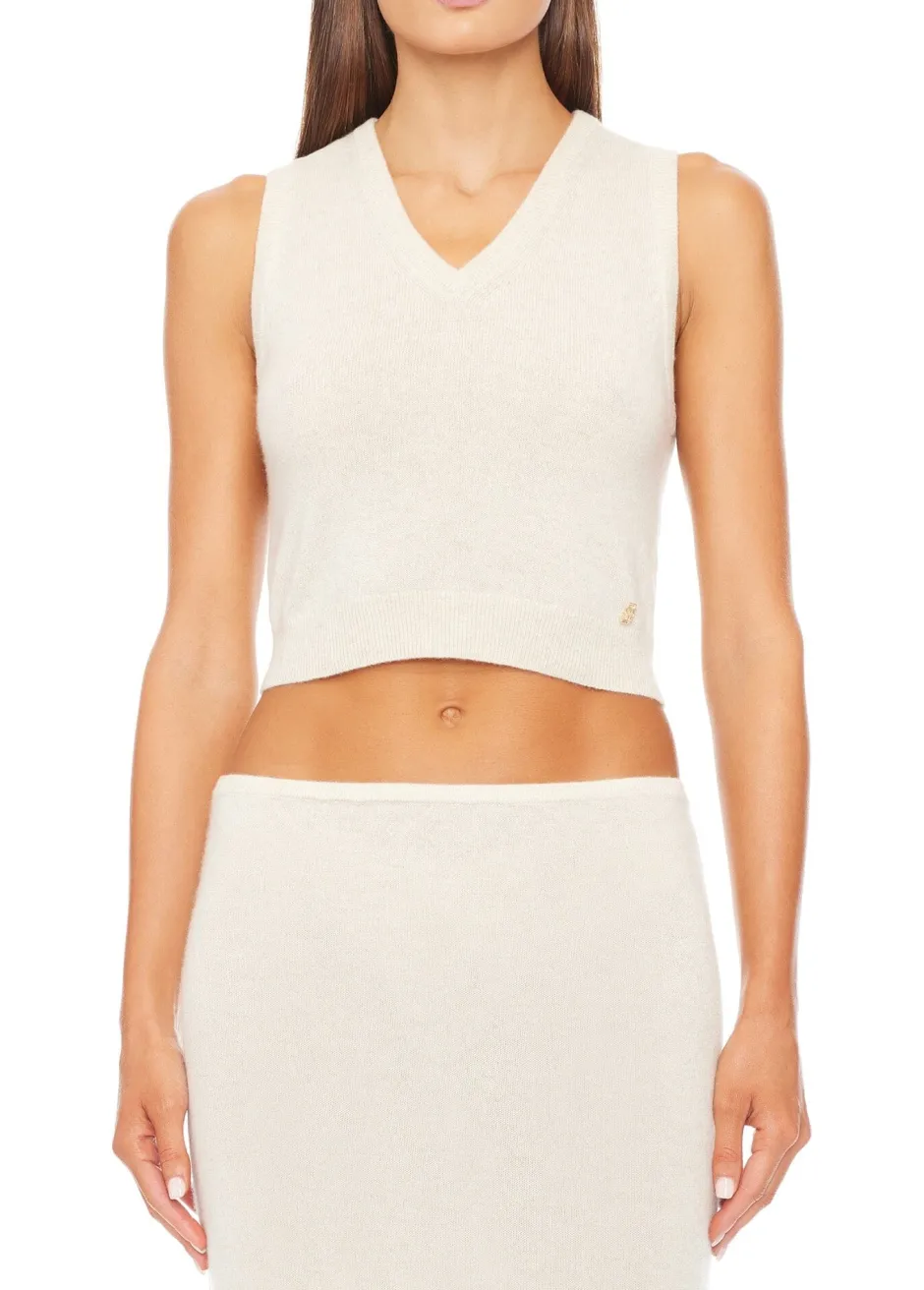 New - Lenny Cashmere Vest - Heather Oatmeal Crop Tops
