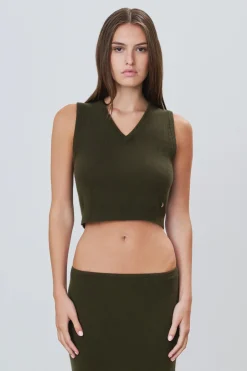 Discount - Lenny Cashmere Vest - Moss Crop Tops