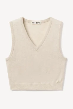 New - Lenny Cashmere Vest - Heather Oatmeal Crop Tops