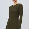 Hot - Long Sleeve Crewneck Mini Dress - Moss Dresses | Mini Dresses