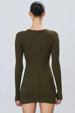 Hot - Long Sleeve Crewneck Mini Dress - Moss Dresses | Mini Dresses