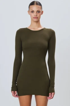 Hot - Long Sleeve Crewneck Mini Dress - Moss Dresses | Mini Dresses