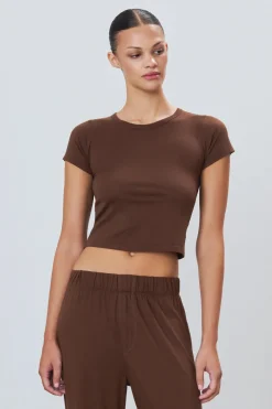 Hot - Short Sleeve Baby Tee - Chocolate Crop Tops