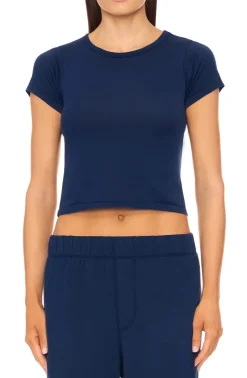 Fashion - Short Sleeve Baby Tee - Navy Crop Tops