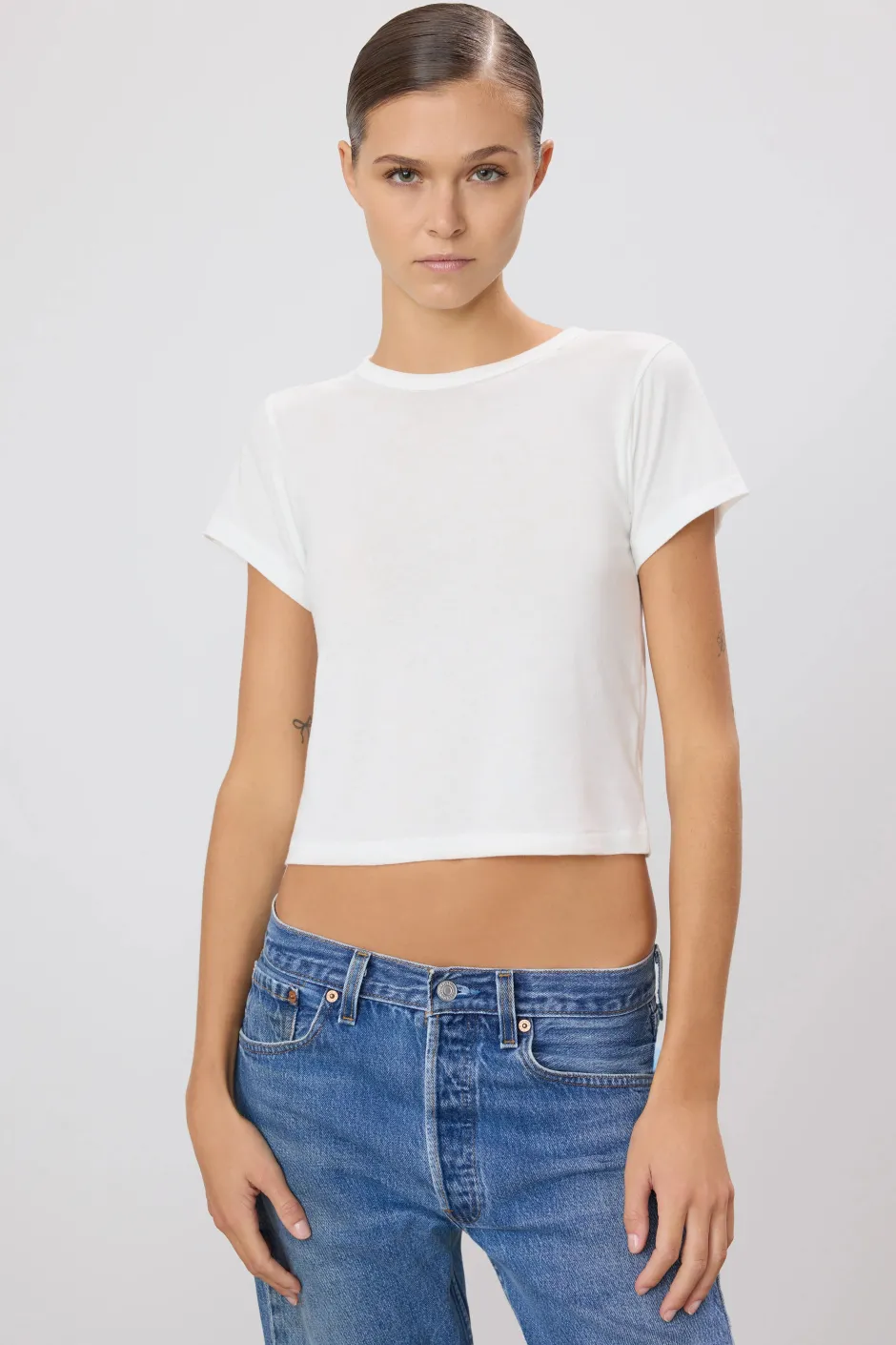 Best - Short Sleeve Baby Tee - Ivory Crop Tops