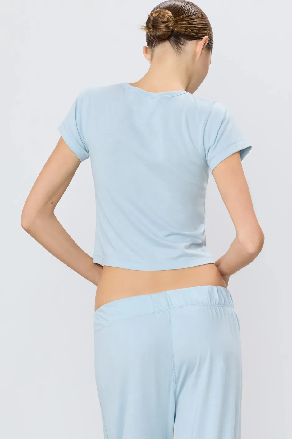Discount - Short Sleeve Baby Tee - Dusty Blue Crop Tops