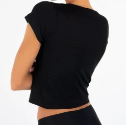 Online - Short Sleeve Baby Tee - Black Crop Tops