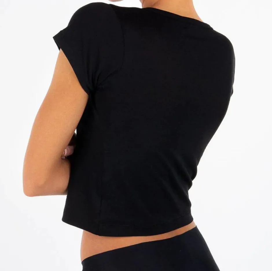 Online - Short Sleeve Baby Tee - Black Crop Tops