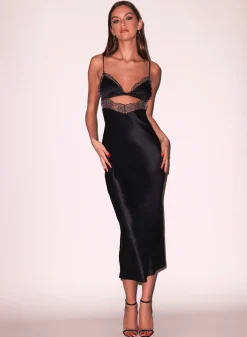 Sale - Beaded Rose Slip Dress - Black Dresses