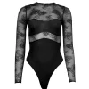 Fashion - Bouquet Lace and Jersey Bodysuit - Black Bodysuits