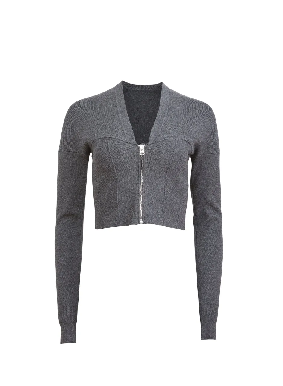 Discount - Knit Zip Bustier Cardigan - Dark Heather Grey Sweaters & Knits